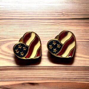 Vintage Avon American Flag‎ Lapel Pin Set of Two Heart USA Flag Brooch